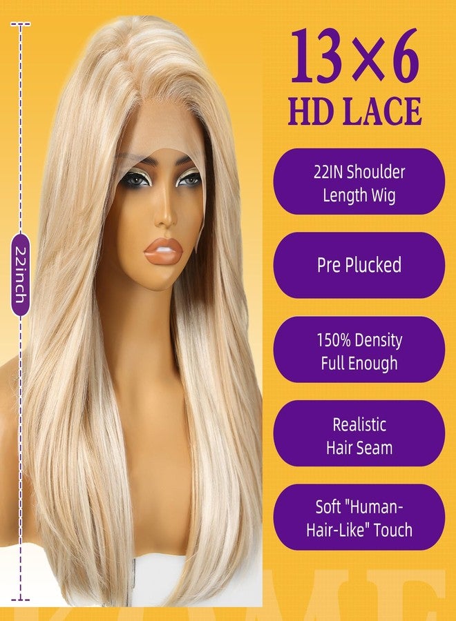 KOME Blonde Synthetic Lace Front Wig,13X6 Long Straight Layered Glueless Wigs for Women Daily Use 22IN - Image 4